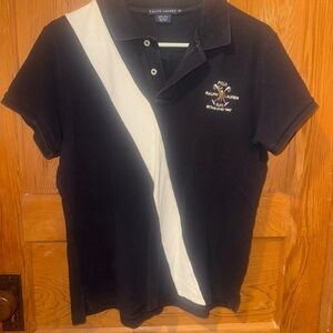 Ralph Lauren Black Polo with White Diagonal Stripe